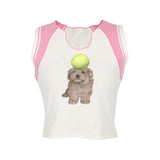 Y2k Aesthetics Tank Tops Japanese Harajuku Kawaii Tops Cute Girls Pink Patchwork Dog Print Tanktop 00s Fashion
