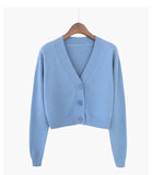 Crop Cardigan Women Korean Short Sweater Long sleeve V neck Green