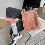 Winter New Women Thick Velvet Jeans Fleece Full Length Fashion High Waist Wide Leg Pants Jean Casual Warm Denim