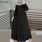 Casual Solid Puff Sleeve Ladies Kaftan Sundress ZANZEA Vintage Chiffon Dress Women 2022 Spring Ruffle Maxi