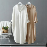 Sleeve Women Long Shirt Dress Spring Autumn Casual Buttons Loose Clothes Robe Femme