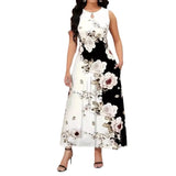 And Summer Explosion Print Slings Large-Size Dress Flower Pocket Necking A-Character Dress Women's