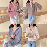 Korean Version Of High-Collar Warm Retro Coarse Needle Lapel Knitted Shirt Lazy Style Loose Style Zipper Sweater Jacket-Outfit