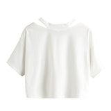 Toloer Wind Open Shoulder Hollow Out Sexy Solid Color T-Shirt V Collar Women's Short-Sleeved Loose Female