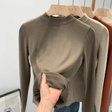 Pat Small Standing Collar Bottomed Blouse Women's Autumn And Winter Thread Foreign Style New Elastic Soft Waxy Pro-Skin Grinding Coat-Outfit