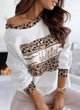 White Beading Leopard Print Long Sleeves Loose