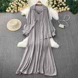 Wind Leisure Two Sets Of Women Loose Outside Thin Long-Sleeved Shirt Cover Skinny Sling