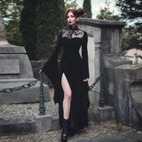Halloween Cos Witch Sexy Forked Long Skirt Lace Hollowed-Out Horn Sleeve Dress Girl-Outfit