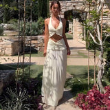 New Women's Fashion Sexy V-Neck Hanging Neck Sling Wooden Ear Dress Two