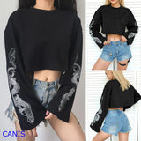 Women Long Sleeve Floral Printed O Neck Jumper Evening Party Club Wear Crop Top Printing Pullover Tops-Outfit