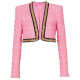Autumn And Winter New Star Fashion Chain Decoration Short Coarse Flowers Jacket
