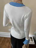 Fashion Women Knitted Cardigan V-neck Spliced Denim Flare Sleeve Contrast Color Sweater Coat Spring 2023 Trend New
