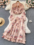 Women Summer Print Temperament Set 2022 Summer Long Sleeves Bow Single Breasted Tops Ladies Long Skirt Two Piece