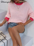 Women's Sweaters 2022 Loose Patchwork Women Pullover O Neck Basic Pink Jumper Winter Womens Green Sweater For Women