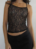 Sexy Women Mesh Sheer Lace Camisoles Spaghetti Strap Sleeveless Backless Tank Tops Summer Mini Vest Streetwear 2024-Outfit