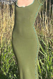 Green Round Neck Long Sleeve Bodycon Midi Dresses for Women 2023 Autumn Sexy Streetwear Fashion Party Club