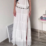Fashion Trend Cotton Split Pure White Dress 2024 New Simple Casual Full-Length Skirt-Outfit