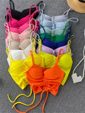 Summer Streetwear Black Soild Corset Top Backless Cami Strap Drawstring Bandage V Neck Crop Top Women 2022 Pink Tops