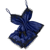 Pajamas Set Home Suit Top And Shorts Sexy V-Neck Sleeveless Satin Lace Sleepwear Pijama Home Clothes For Women