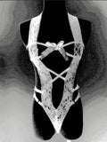 New Sexy Hollow Open Back Perspective Strap Bow Lace Lace Lingerie