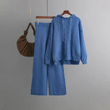 Drawstring Hooded Women Knitted Sets Irregular Loose Sweater+Casual Wide Leg Long Pants Winter Warm Two Pieces