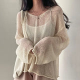 Lazy Style Full Sleeves Jumpers Tops Hollow Out Sexy Women Fashion Casual Streetwear Chic Femme Sweaters