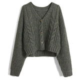 New Autumn Fashion Twist Solid Color Knitted Cardigan Women's Sweater Short Top Loose Sweater Thick Needle-Outfit