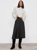 Elegant Slit Black Satin Skirts Women Spring 2023 Flowing Button Skirts Zipper Office Ladies A-Line Chic Dress