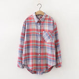 Cotton Plaid Shirt Women 2020 Autumn New Long Sleev Blouse Loose Tops and Blouses Office Style Ladies Clothes