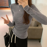 Color Design Feel Small Waist Long-Sleeved T-Shirt Women's Autumn New Round-Neck Blouse Slim And Skinny Bottomed Shirt-Outfit