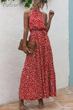 Long Dress Women Polka Dot Casual Beach Dresses Black Halter Strapless Yellow Sundress Vacation Dress Clothes For Women 425-0-Outfit