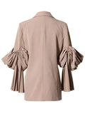 Women Black Pleated Irregular Blazer New Lapel Long Flare Sleeve Loose Fit Jacket Fashion Spring Autumn 2023