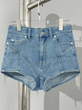 Denim Shorts Slim Contrast Color Patchwork Crystal Tassel High Waist Mini Short Pants 2024 Summer New Fashion 29L0423H-Outfit