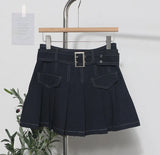 Real Shooting Hottie Retro Bright Line Dress Women Walk Light 100-Fold Skirt High-Rise Thin A Short Skirt