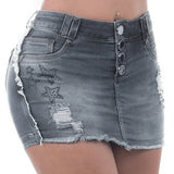 Shorts Women Summer Denim Skirt Shorts High Waist Skinny Ripped Washed Jeans Fashion Button Design Streetwear Plus