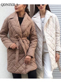 Winter Spring Mid-length Women's Parkas Black Cotton Padded Lace Jacket Light Thin Fashion Elegant Quilted Coats for