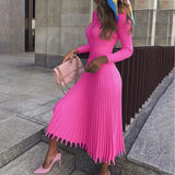2022 New Autumn And Winter New Fashion Temperament Women's Mid-Length Sweater Knitted Solid Color Pleated