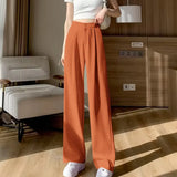 Toloer Leg Pants Women's Pants Down Loose High Waist Yellow Trousers Spring And Autumn Suit Narrow Version Straight Tube Casual Floor Trousers-Outfit