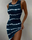 Slim Sleeveless Dress Women Fashion Round Neck Gradient Print Sleeveless Tight Dress