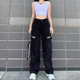 Rockmore Vintage Hollow Out Women'S Jeans Pockets White Harajuku Korean Baggy Straight Pants StreetWear Wide Leg