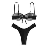 Women Swim Bikini Suit, Solid Color Pleated Sleeveless Bra+ Shorts Briefs Swimwear Swimsuit-Outfit