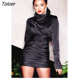 White Long Sleeve Slim O-Neck Dress Sexy Casual Mini Dress Zipper Color Solid Pleated
