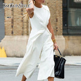 Sleeveless Jumpsuits Female Patchwork Tunic High Waist Ankle Length Wide Leg Trousers 2022 Summer OL Clothes