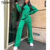 Autumn Knit Outfits Women Two Piece Sets Rib Loose Pullover And Wide Legs Pants Streetwear Sweater Suit Matching