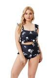 High-Waisted Skulls Print Ruffles Plus Size Two Piece