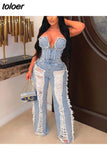 Summer Sexy Fashion Jumpsuit Club Outfit For Women 2023 Strapless Hollow Holes Sto Denim Jumpsuite Women
