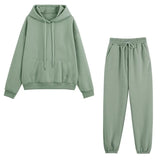 Autumn Hoodies Tracksuits Sets Solid Oversize Hooded Sweatshirts 2 Pieces Sets Winter Warm Fleece Crop Tops Pants