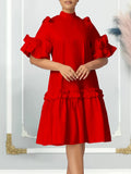 Women's 2025 Summer New Fashion Solid-Colored Wooden Ear A Dress African