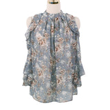 Summer New Off-Shoulder Pullover Floral Loose Blouse Women Short Sleeve OL Chiffon Shirt Women Blusas Mujer De Moda
