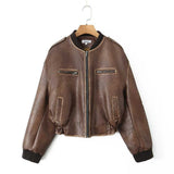 Autumn And Winter New Retro High Street PU Leather Jacket Small Port Style Design